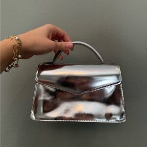 J. Crew Metallic Silver Convertible Mini Bag with Strap